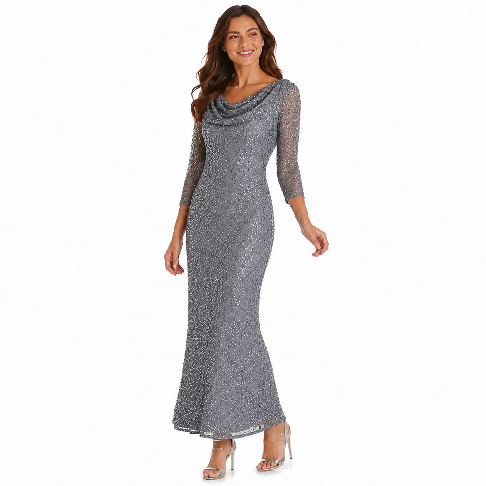 Pisarro Nights Formal Sequin Evening Dress Size 4 Blue Wedding Cocktail Party